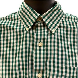 LANDS’END Green/White Gingham Shirt Neck 15.5 Sleeve 32 Buttondown Tailored fit